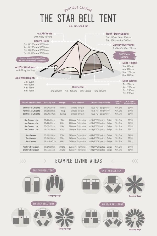 Tents |  4M Star Bell Tent Canvas 285Gsm Tents Sandstone