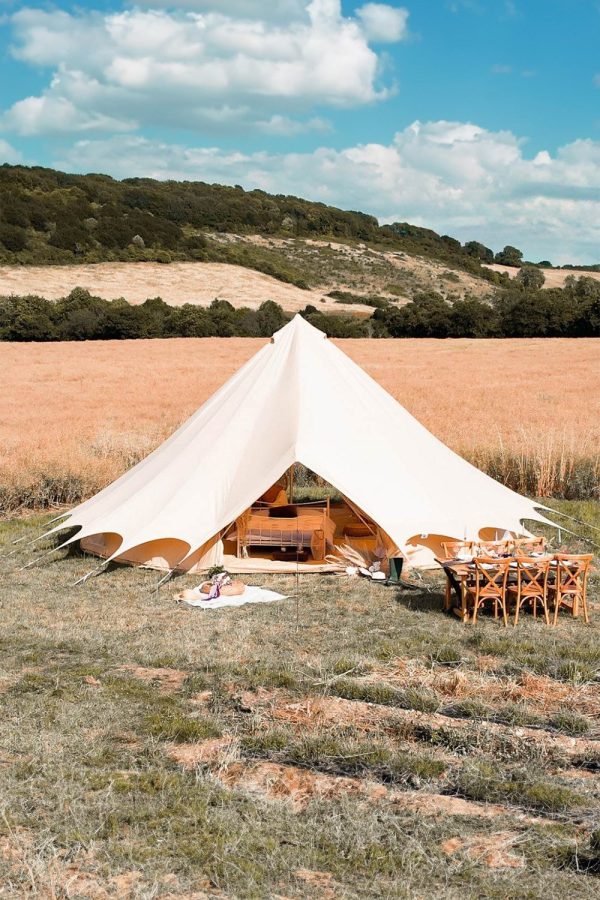 Tents |  8M Bell Tent Plus Canvas Lite 200Gsm Double Door Tents Sandstone