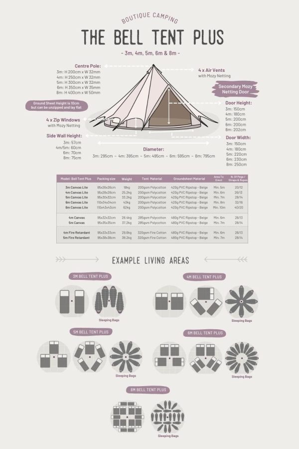 Tents |  8M Bell Tent Plus Canvas Lite 200Gsm Double Door Tents Sandstone